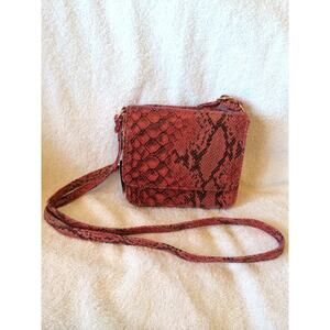 Topshop Red Black Snake Skin Gold Studded Hardware Double Flap Crossbody Purse